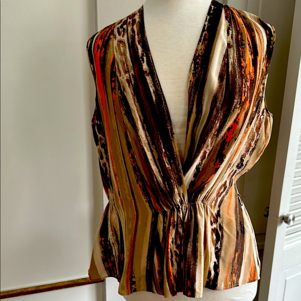 Ferragamo Silk Striped  Printed Multicolor Sleeveless Top